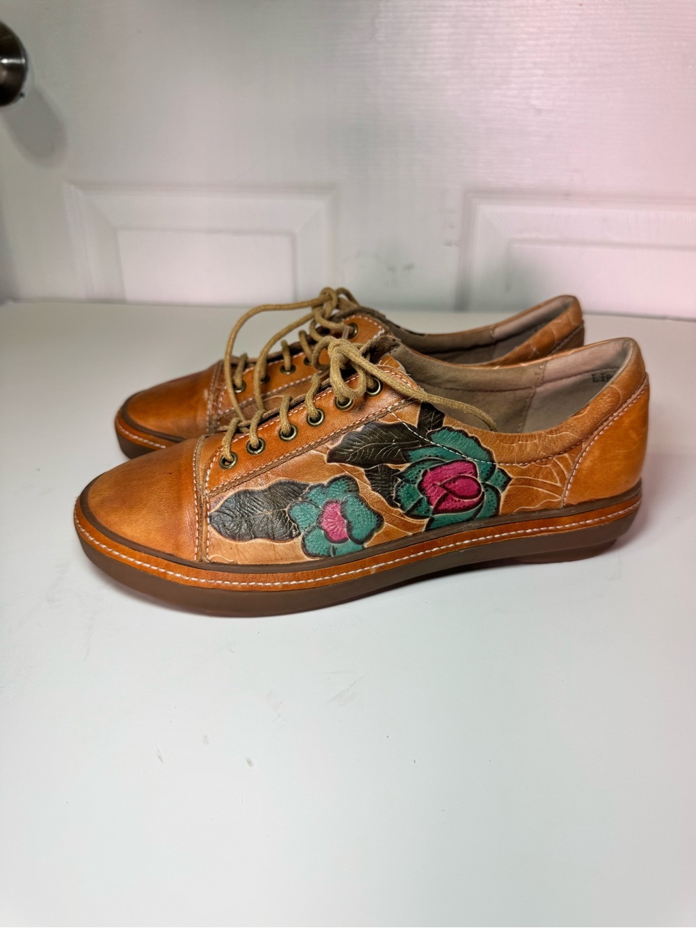 L'Artiste by Spring Step Floral Embossed Hand-Painted Leather Oxfords